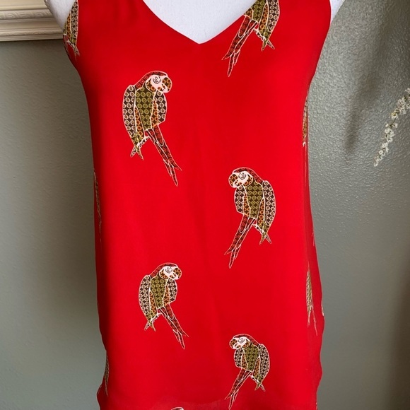 Loft Halter Spaghetti Strap V-neck Red Parrot Print Top Size SP - Picture 10 of 17